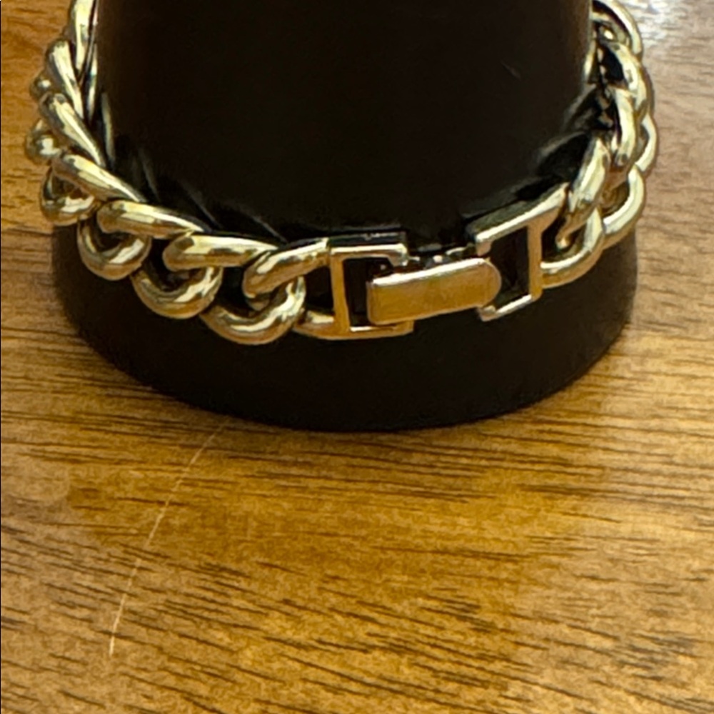 Classic Thick Solid Link Gold Tone Bracelet - Picture 2 of 2